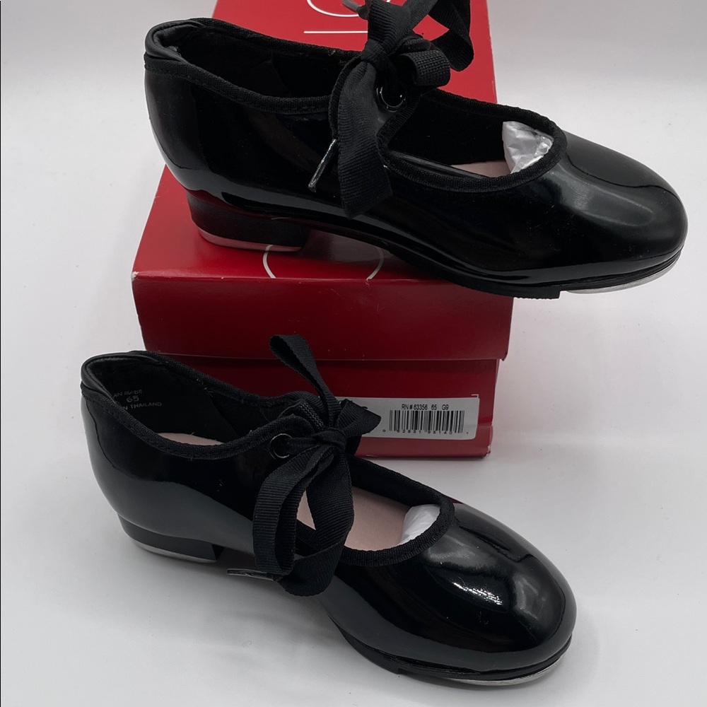 NEW Capezio Tap Shoes Girls Black Shiny Patent 11W Wide N625C Jr Tyette Dance